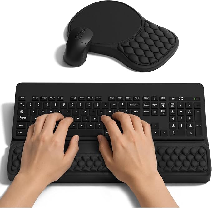 Ergonomic Keyboard and Mouse Pad Combo with Stand/Wrist Rest, Black | Keyboard Riser Mousepad for Desk with Soft Memory Foam, Comfy Massage, Non-slip PU Base,Carpal Tunnel Pain Relief - Image 8