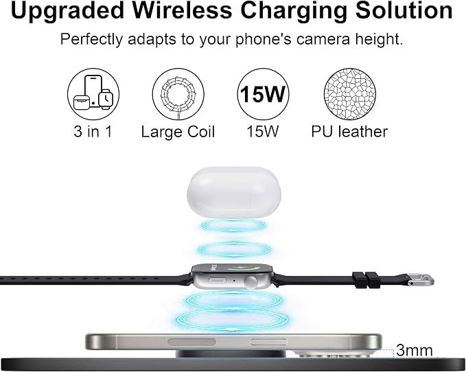 15W Wireless Charging Mouse Pad with Wrist Support, Fast Qi Wireless Charger Mouse Mat for iPhone 17/16/15/14/13/12/12 Pro/11/11Pro/XR/Xs/X, Samsung Galaxy S10/S9/S8 Plus Note 9/8 Multiple Devices - Image 3