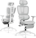Ergonomic Office Chair with Footrest and Dynamic Lumbar Support, Grey | Reclining high-back computer chair, memory foam seat, 2D armrests, 2D headrest, mesh desk chair for home office, long hours by GleeMatrix