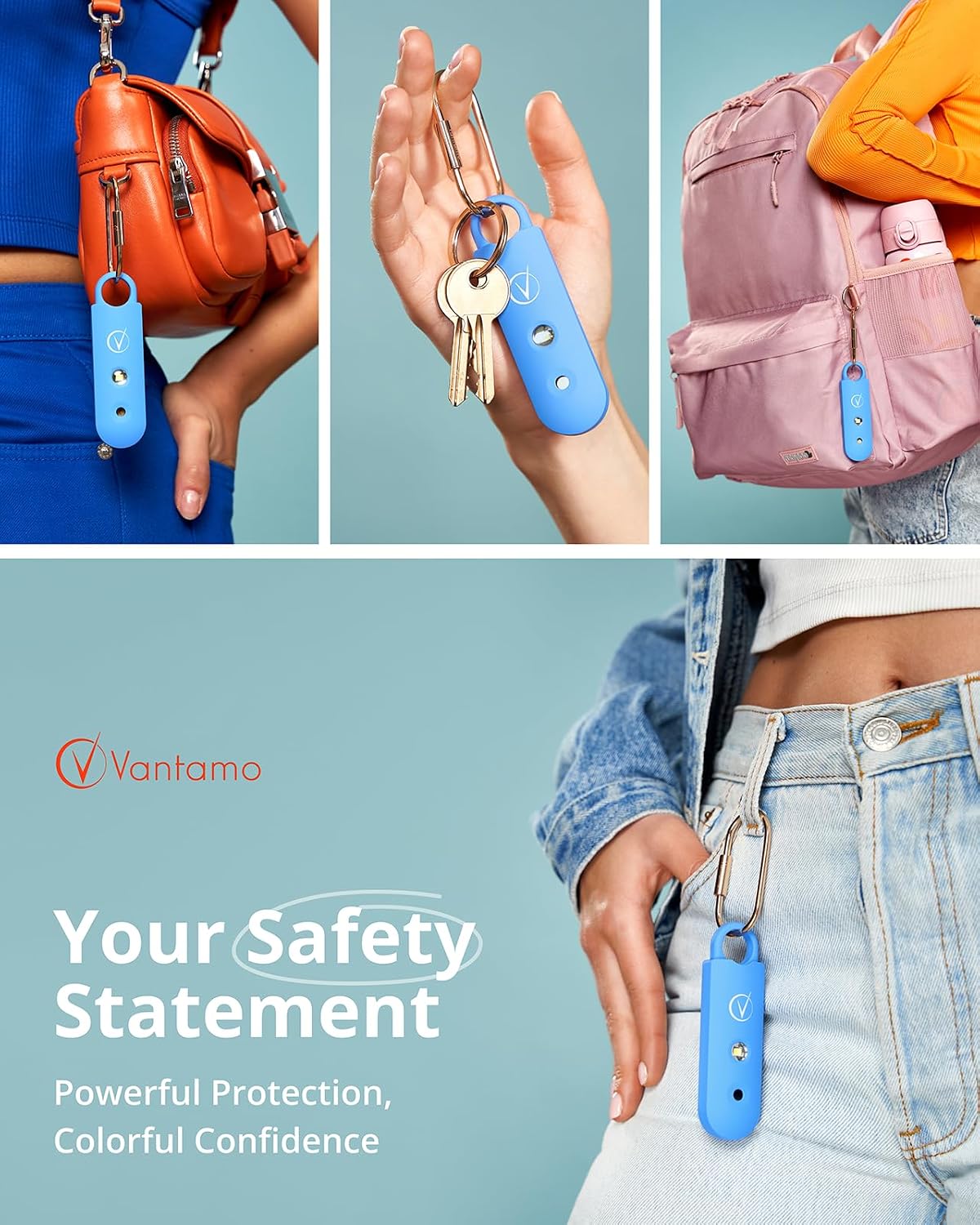 Vantamo Personal Alarm for Self Defense with Low Battery Notice, Strobe Light & Extra Loud 130 dB Double Speakers Safety Keychain Set for Women, Rechargeable Panic Button for Womens Self Defense - Image 2