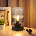 LightRound Cordless Table Lamp for Bedroom, Touch Stepless Dimmable | 7500mAh Rechargeable Battery, Gray Glass Shade, Matte Black Base, Bulb Included, Modern Wireless Lamp for Desk, Living Room by LightRound