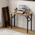 Small Folding Computer Desk – 35.8 Inch Portable Table for Craft and Study, Lightweight Desk for Small Spaces, Foldable Laptop Table Built-in AC/USB Outlets for Convenience, Rustic Brown by Frylr