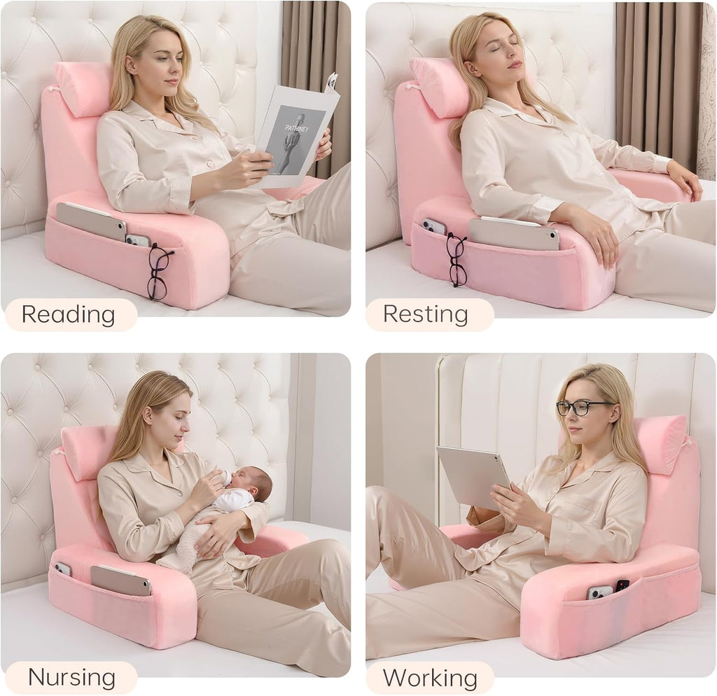 19" Reading Pillow for Bed with Firm Back Support & Big Pockets - Image 7