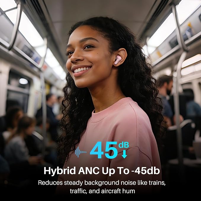 TOZO Hybrid Active Noise Cancelling in Ear Wireless Earbuds, 68H Playtime | 6 Mics AI Clear Calls, LED Display, 32 Preset EQs App, Bluetooth 5.3 Headphones, IPX8 Waterproof, Comfort Fit Ear Buds Pink - Image 3