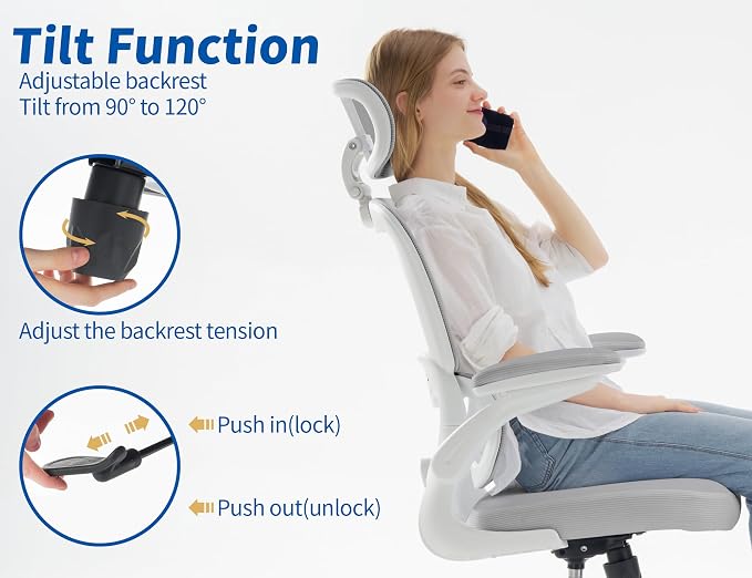TRALT Office Chair Ergonomic Desk Chair - Gaming Chair with Lumbar Support | 330 LBS Home Office Desk Chairs with Headrest, Reading Chair with Flip-up Armrests, Comfortable Computer Chairs (1, Grey PU) - Image 7