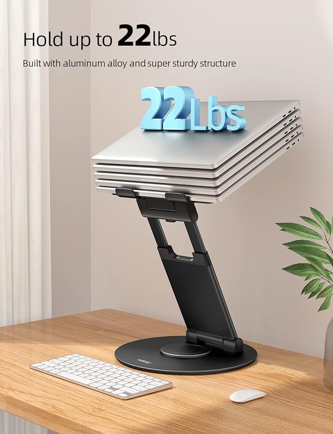 Nulaxy 18" Height Telescopic 360 Rotating Aluminum Laptop Stand Desk, Black | Ergonomic Computer Holder Riser with Heat-Vent, Standing Desk Converter Holds 22 Lbs for Office Desk Use Fits 10-17" Laptops - Image 5