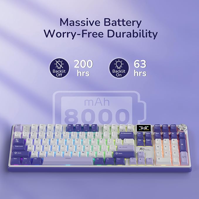 RK ROYAL KLUDGE S104 Wireless Mechanical Keyboard with Screen & Metal Knob | 101 Keys Full Size Top Mount RGB Gaming Keyboard, 8000mAh Battery, Tri-Mode BT/2.4GHz/USB-C, Hot Swap Custom Linear Switch - Image 8