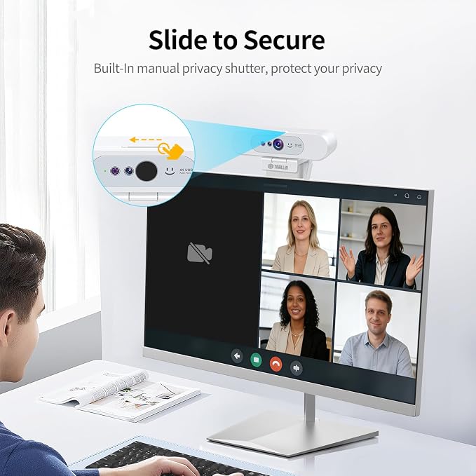 TOALLIN 4K Webcam for PC, Windows Hello Compatible Cam, Facial Recognition | Autofocus, Built-in Mic & Privacy Shutter, USB Computer Camera for PC Laptop, Meetings, Streaming, Video Calls - Image 6