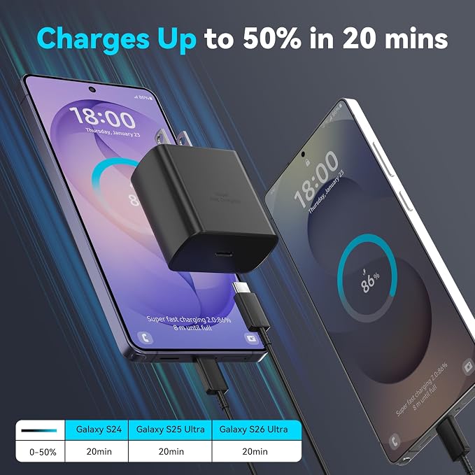 45W Super Fast Charger USB C Android Phone Type C Charger Fast Charging Block with 10FT Cord for Samsung Galaxy S26/S26 Ultra/S26+/S25 Ultra/S25/S24 Ultra/S24/S23 Ultra/S22/S21/S20/Note 10, Black - Image 3