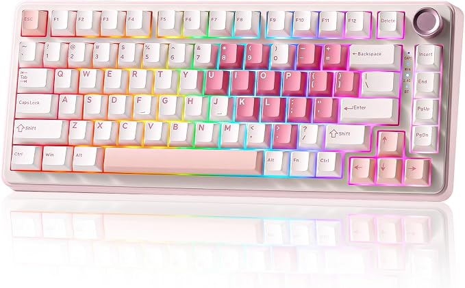 YUNZII B75 PRO 75% Wireless Mechanical Keyboard (White Heart,Cocoa V2) | Hot Swap Keyboard with Knob, Gasket Mount, Creamy Pre-lubed Switch for Smooth Typing, BT/USB-C/2.4G, for Gaming by YUNZIIMECHANICALKEYBOARD
