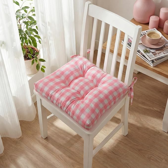 Geetery 4 Pack Chair Cushions, 16" x 15",Pink and White,Plaid - Image 6