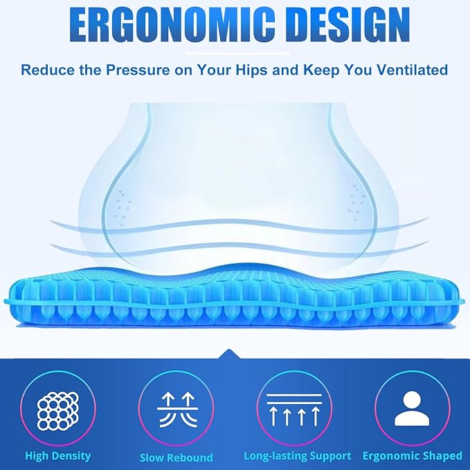 Gel Seat Cushion for Long Sitting Pressure Relief(Super Large&Thick) -Wheelchair Cushion for Pressure Sores - Coccyx,Sciatica & Tailbone Pain Relief Cushion- Non-Slip Butt Pillow for Office, Home, Car - Image 4