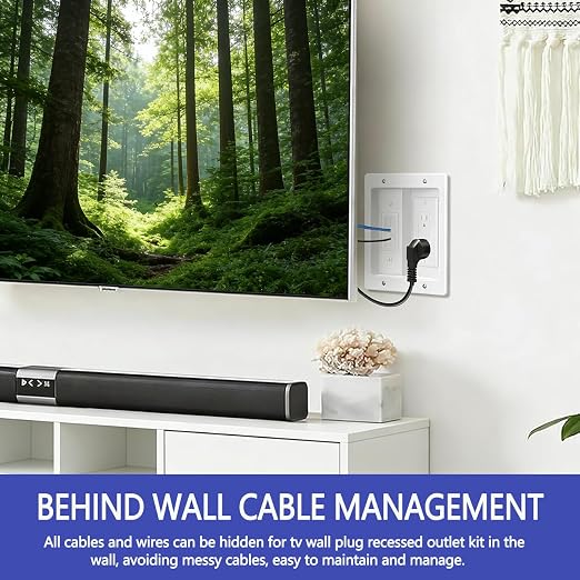 Wall Cable Concealer Management Kit, Recessed TV Outlet Box, in Wall TV Box Hidden Cable Connection Kit, Behind TV Outlet Box Recessed Wall Mount TV Box to Hide Power Cables and Low Voltage Wires - Image 7
