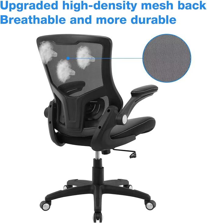 Office Chair Ergonomic Desk Chair, Computer PU Leather Home Office Chair, Swivel Mesh Back Adjustable Lumbar Support Flip-up Arms Executive Task Chair - Image 7