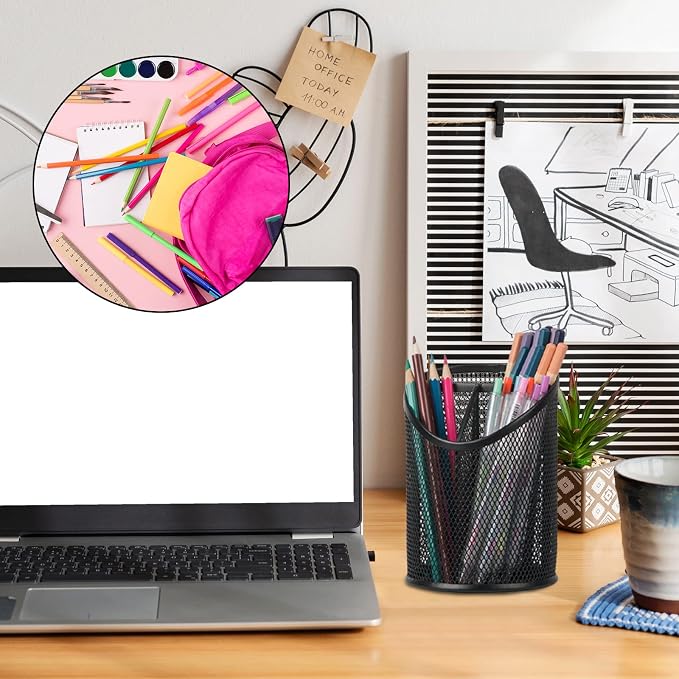 Delifox 2 Pack Pen Holder Mesh Round Pencil Holder 3 Compartments, Black | Pen Organizer for Office Home - Image 5