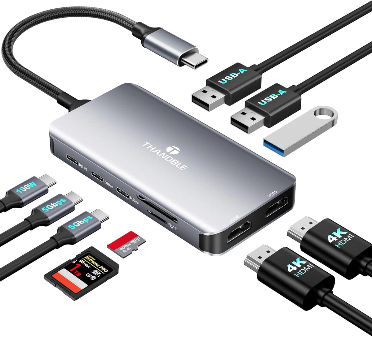 USB C Docking Station Dual Monitor for Laptop, 10-in-1 2 HDMI Dock by THANDBLE