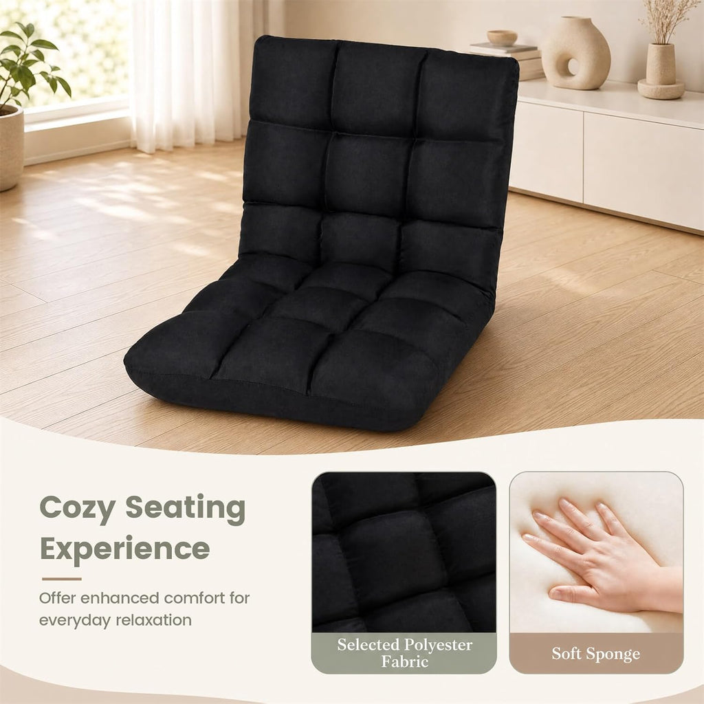 COSTWAY Floor Chair, Folding Gaming Chair with Back Support (Black) - Image 6