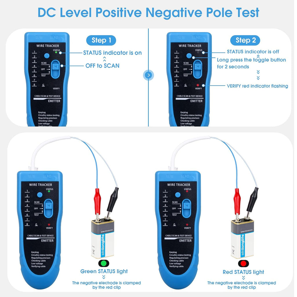 Cable Tracer Ethernet Network Cable Tester RJ45 RJ11 - Wire Toner Tracker CAT5 CAT6 Continuity Tester - Tone Generator and Probe Kit Telephone Line Finder Locator Detector Tool - Blue - Image 6