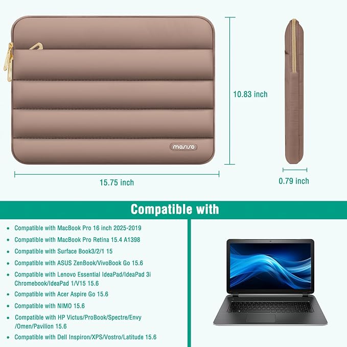 MOSISO Laptop Case 16 inch, 15-15.6 inch Puffy Laptop Sleeve Carrying Case | Compatible with MacBook Pro 16, HP Dell ASUS Acer Toshiba Lenovo, Polyester Horizontal Bag with Small Case, Brown - Image 9