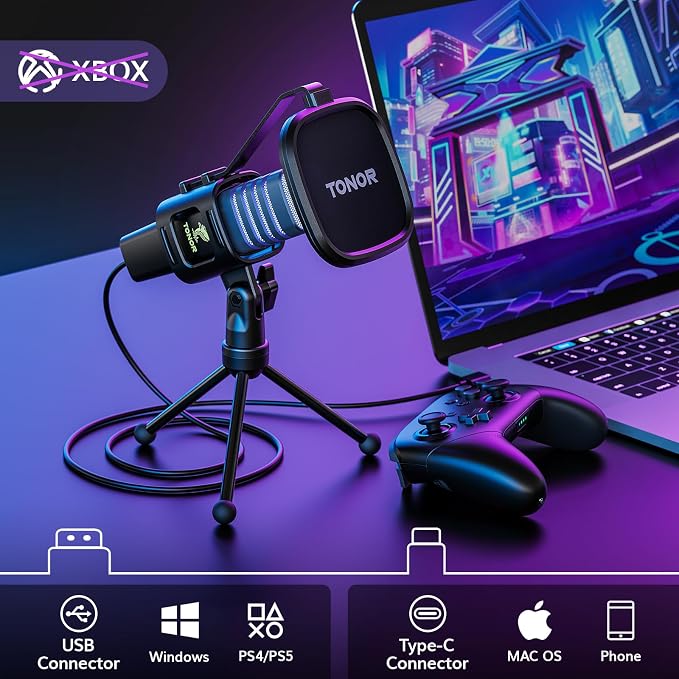 TONOR RGB USB Microphone, Cardioid Condenser Computer PC Mic with Tripod Stand, Pop Filter, Shock Mount for Gaming, Streaming, Podcasting, YouTube, Twitch, Compatible with Laptop Desktop,TC30 with RGB - Image 2