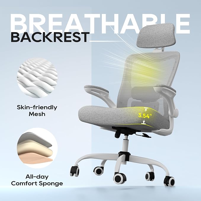 Ergonomic Office Chair for Long Hours, Adjustable Padded Lumbar Support for Lower Back Relief, 330 lb Capacity, Comfortable Computer Desk Chair for Home Office, Work & Study - Image 7
