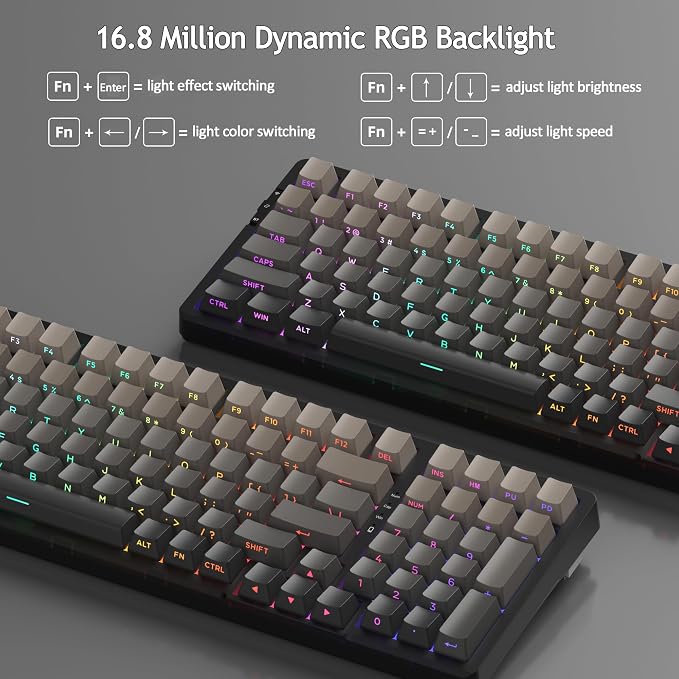 MageGee LIGHT100 Wireless Creamy Keyboard, Gasket Structure Hot Swappable, 2.4G/USB-C/BT5.0 RGB Backlit Mechanical Gaming Keyboard for Win/Mac/PC, 8000mAh Battery, Side Printed PBT Keycap, Black - Image 5