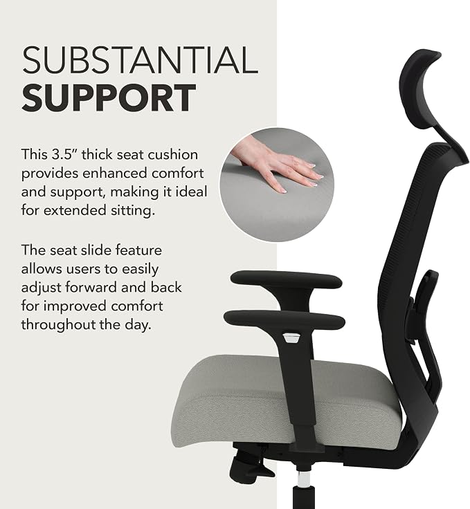 HON Altern Ergonomic Office Chair, Office Desk Computer Chair, Fog | Mesh desk chair with lumbar support, headrest, seat slide, adjustable arms, computer chair for home office productivity - Image 4