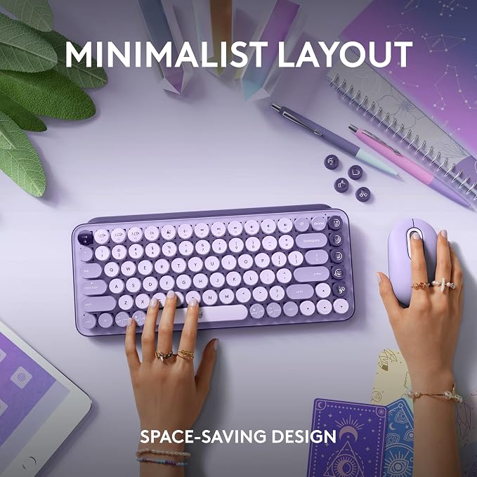 Logitech POP Keys + POP Mouse - Wireless Keyboard and Bluetooth Mouse Combo with Typewriter-Style Mechanical Keys, Emoji Features, Cute Compact Design - Cosmos - Image 8