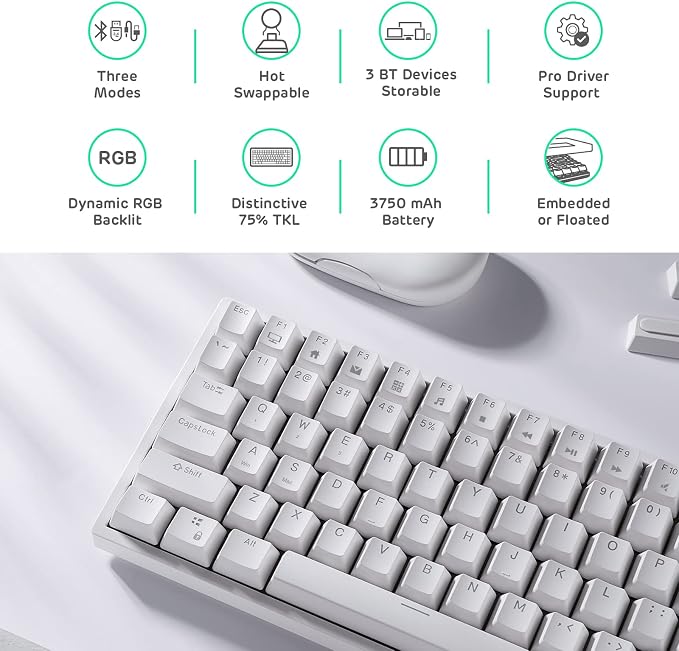 RK ROYAL KLUDGE RK84 Wireless RGB 75% Hot Swappable Mechanical Keyboard | 84 Keys Wireless Gaming Keyboard w/High-Capacity Battery, Triple Mode BT5.0/2.4G/USB-C, RK Custom Switch, Pro Driver Support - Image 7