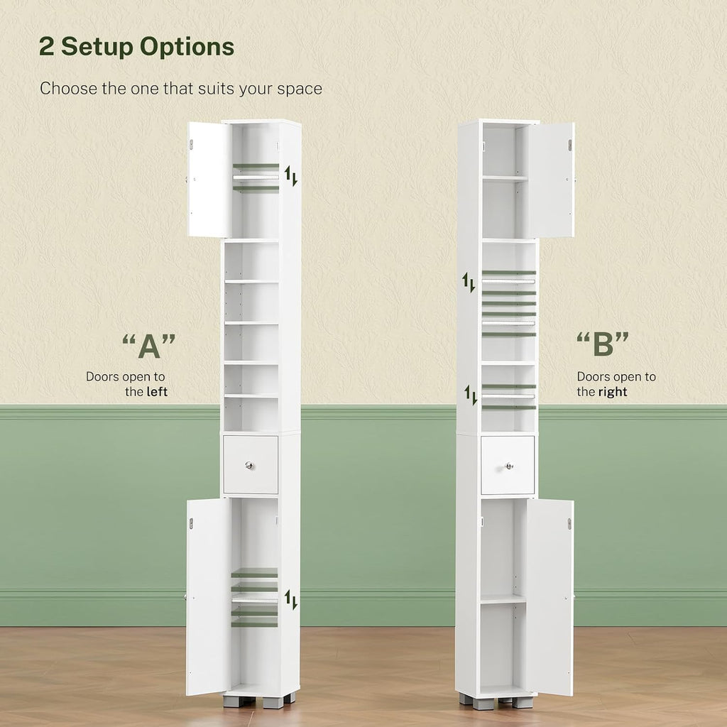 Bathroom Cabinet, Narrow Bathroom Storage Cabinet with 5 Adjustable Shelves & Drawer, Freestanding Cupboard for Small Spaces, White - Image 4