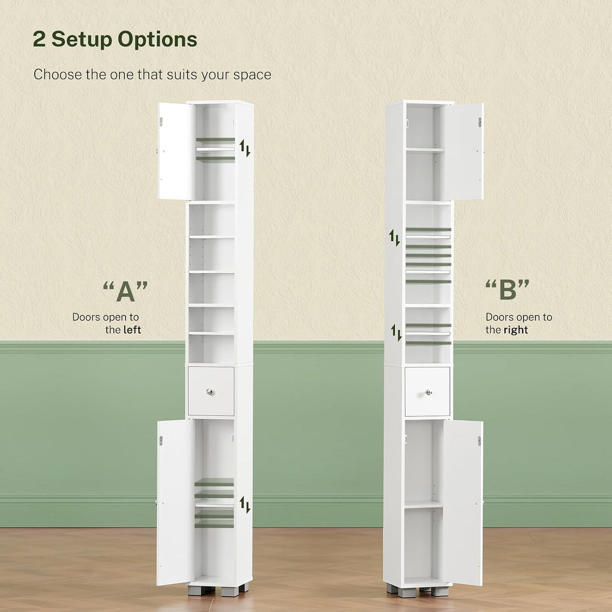 Bathroom Cabinet, Narrow Bathroom Storage Cabinet with 5 Adjustable Shelves & Drawer, Freestanding Cupboard for Small Spaces, White - Image 4