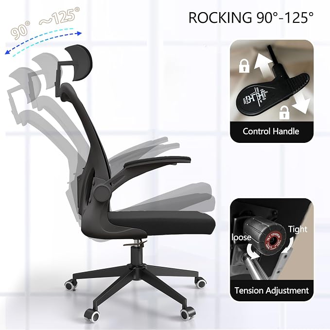 Ergonomic Office Desk Chair High Back Mesh Computer Chair Adjustable Chair | 360° Swivel Adjustable Lumbar Support & Flip-Up Armrests capacity 300 lbs capacity - Image 6