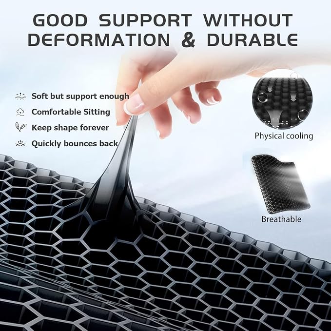 Gel Seat Cushion, Super Large (19x18x1.6inch) Gel Cushion Chair Pads with Non-Slip Cover for Home Office Car Seat Wheelchair, Soft Breathable Honeycomb Seat Cushion for Relieve Hip Pain - Image 4