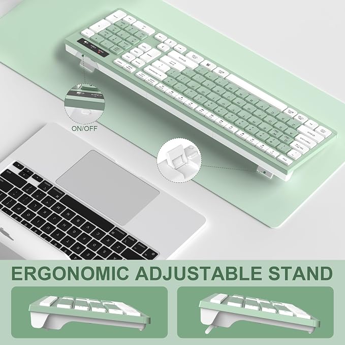 RECCAZR Wireless Keyboard Silent for Office and Home(Avocado Green) | 2.4G Full Size Silent Cordless Keyboard with Tilt Legs for Windows/Mac OS/Desktop/Laptop/PC - Image 4