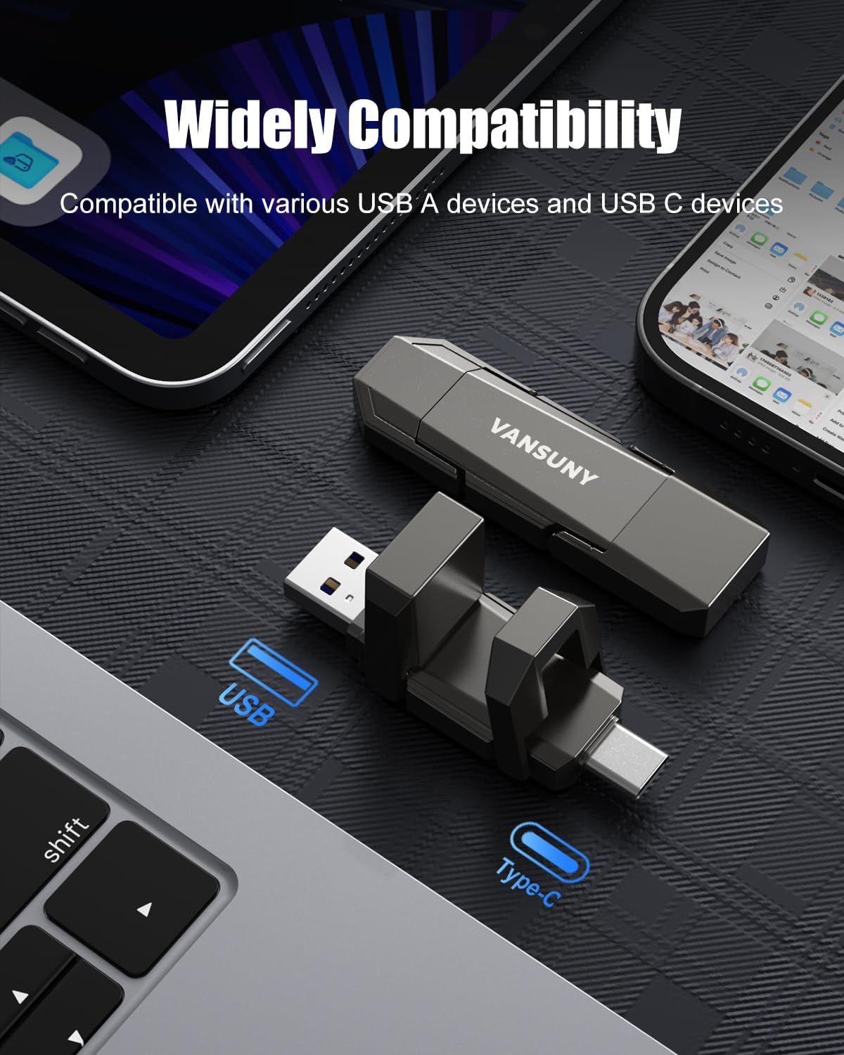 Vansuny 1TB Portable External Hard Drive Up to 500MB/s USB Solid State Drive USB 3.2 Dual SSD for Android Phone Tablet Laptop MacBook PC - Image 7