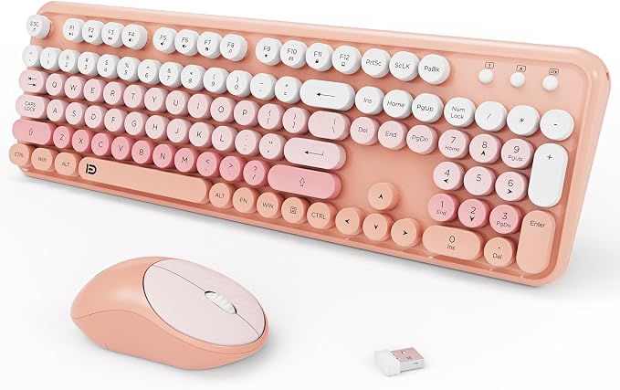 2.4GHz Wireless Keyboard and Mouse Set with Switch Button - Full-Size Keyboard - Compatible for Windows/Laptop/PC/Notebook/Smart TV and More - Pink by FOPETT