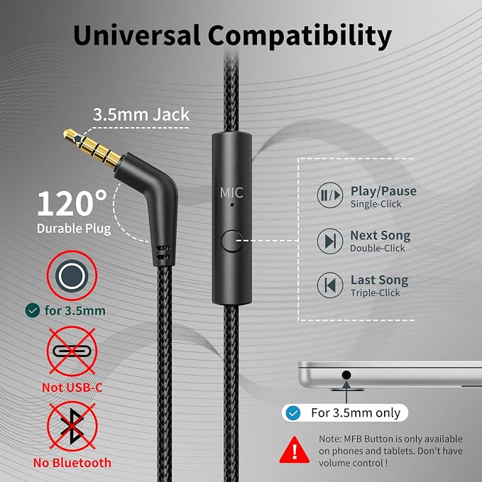 Botesty Sound Headphones Wired with Microphone, Over Ear Foldable 3.5mm Plug in Headphones with 4.9ft Tangle-Free Nylon Cord for Tablet, Laptop, MP3/4, School, Airplane Travel (Black) - Image 2