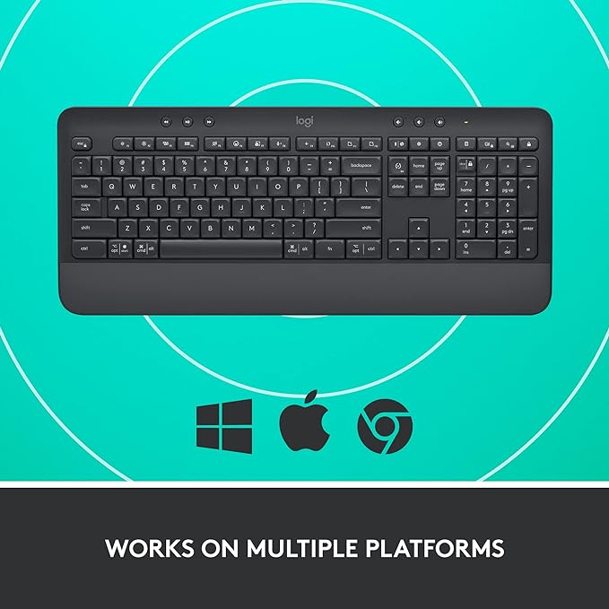 Logitech Signature K650 Comfort Full-Size Wireless Keyboard - Graphite | Full-size with wrist rest, BLE Bluetooth or Logi Bolt USB receiver, deep-cushioned keys, numpad, PC and Mac compatible - Image 6