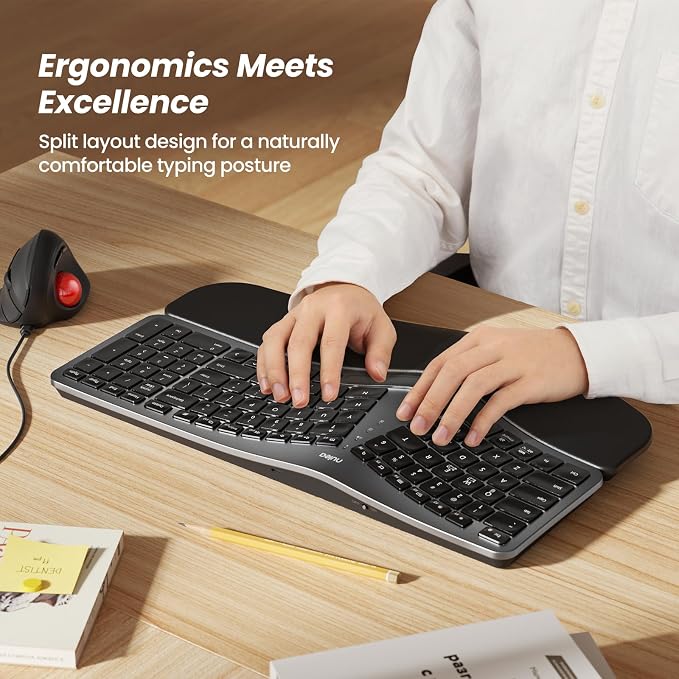 Nulea RT05 Wireless Ergonomic Keyboard, Split Keyboard with Wrist Rest, USB-C Charging, 7-Color Backlight, Natural Typing, Bluetooth and USB Connectivity, Compatible with Windows,Mac - Image 2