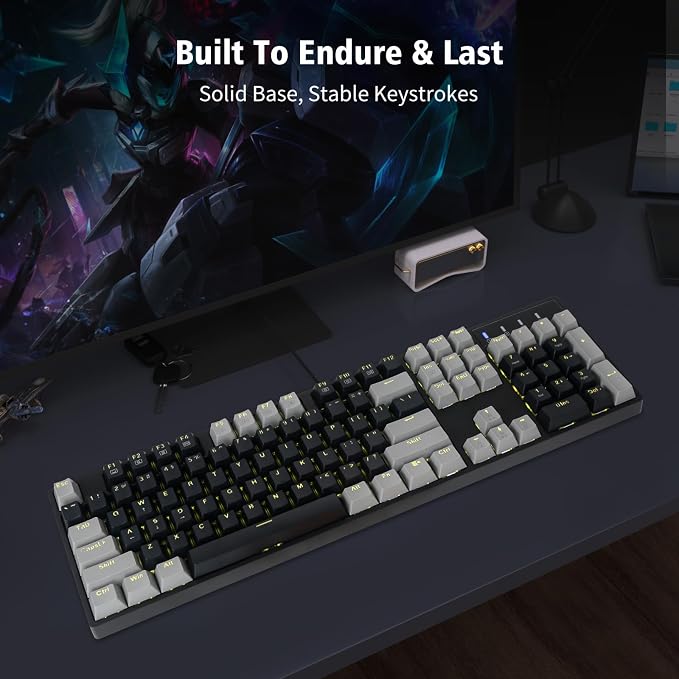 E-YOOSO Wired Mechanical Gaming Keyboard, Red Switch, Black Gray | Hot Swappable, Yellow LED Backlit, 104 Key Anti-ghosting, Full-Size Computer Keyboards for Office Work PC Mac - Image 8