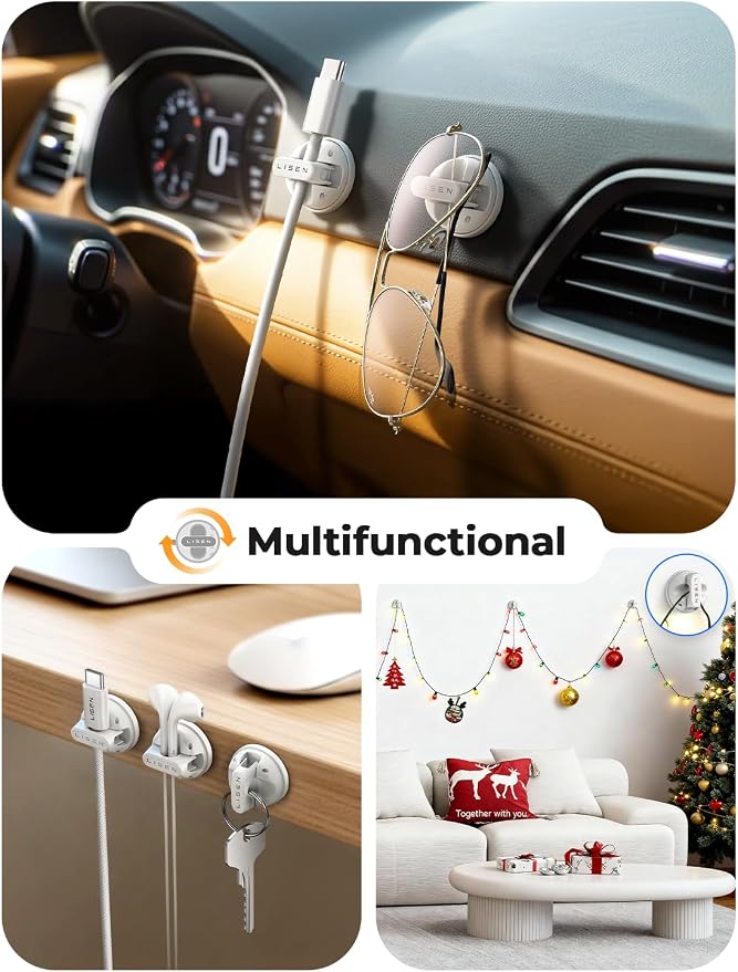 6-Pack Rotatable Cord Holder for Nightstand, LISEN 360°Rotating Magnetic Clips, No-Residue Adhesive Cable Management Clips Neatly for Nightstand, Desk, Home, Office, Car, Cubicle Accessories, White - Image 5
