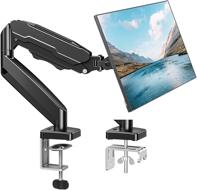MOUNT PRO Single Monitor Desk Mount - Articulating Gas Spring Arm, Removable VESA Monitor Mount Computer Monitor Stand with Clamp and Grommet Base Fits Max 32 Inch Screen, VESA 75x75, 100x100, Black by MOUNTPRO