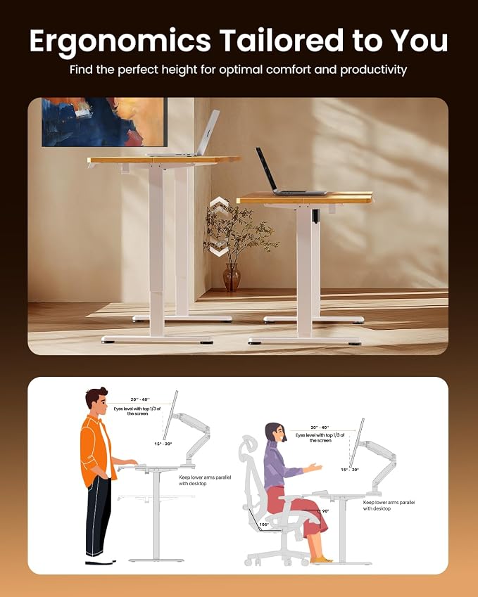 ErGear Height Adjustable Electric Standing Desk, 40 x 24 Inches Sit Stand up Desk, Memory Computer Home Office Desk, Light Vintage Brown - Image 7