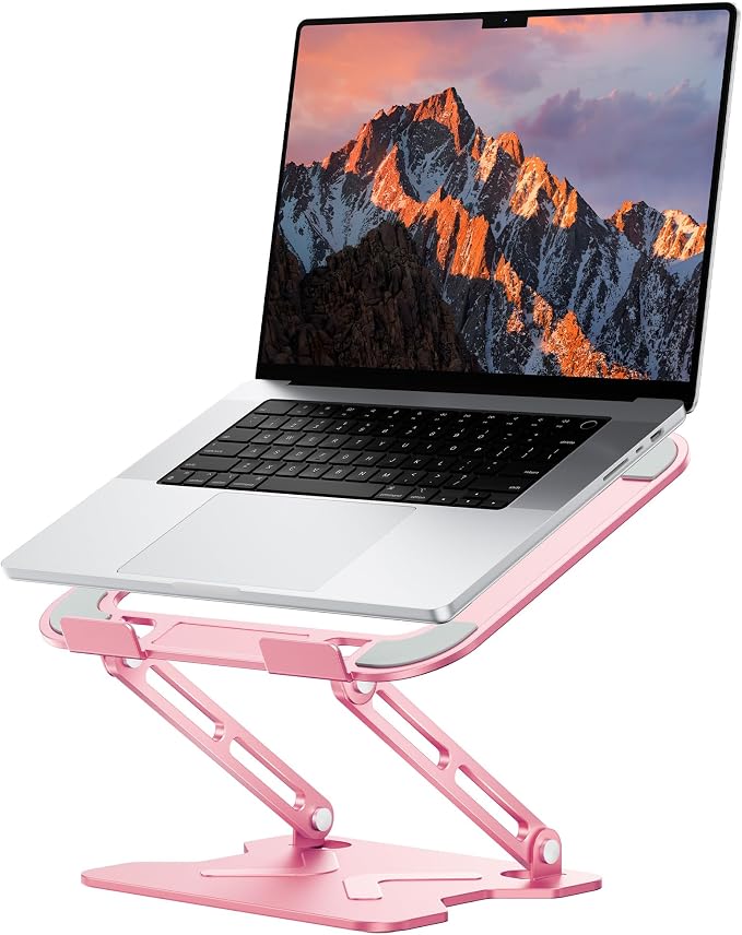 JCZT Adjustable Laptop Stand for Desk, Metal Foldable Laptop Riser, Pink | Ergonomic Portable Laptop Stand, Ventilated Cooling Computer Notebook Holder for MacBook Air Pro, All 10-16'' Laptops by JCZT