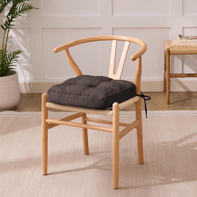 IASEAHK Chair Cushions for Dining Chairs, Dining Chair Cushions, Tufted Indoor Chair Pads with Ties & Non Slip Backing, Seat Cushions for Kitchen Chairs 16.5” x 16.5” x 3.5”, Set of 6, Brown - Image 2
