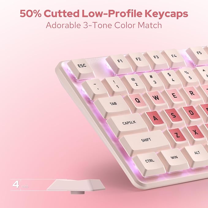 Redragon BS8531 Wireless 104-Key Low-Profile Keyboard, 4000 DPI Mouse Combo | 30% Slimmer Ultra-Thin Mechanical Switch for Faster Keystrokes, Ergonomic Typing, 5-Level Adjustable DPI, Shared Dongle - Image 4