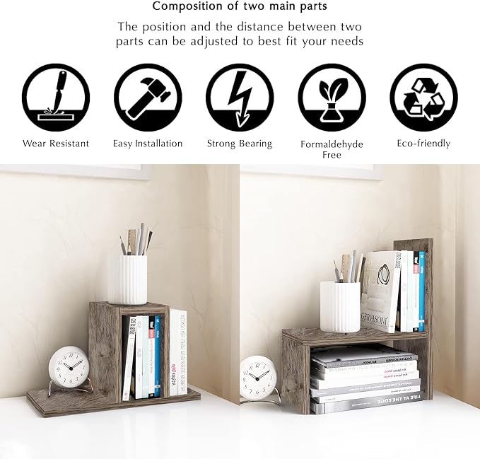 Jerry & Maggie Office Desk Organizers and Accessories for College Dorm Decor, Supplies Wooden Desk Organizer for Plants, Cubicle Shelf of Makeup Organizer for Cute Room Decor, Grey Oak - Image 7
