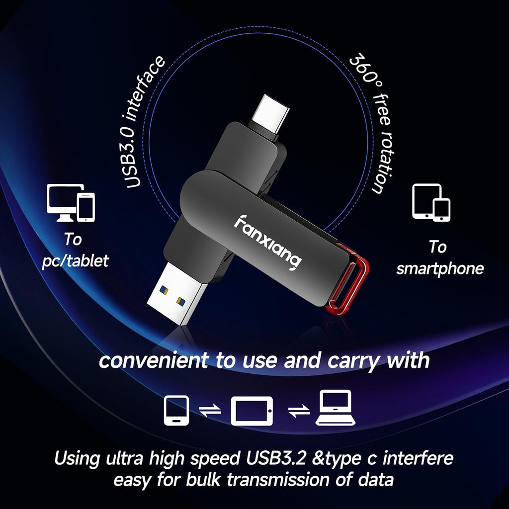 fanxiang 512GB Flash Drive Up to 560MB/s External SSD,Type C & USB-A 3.2 Gen 2, Thumb Drive,Memory Stick for iPhone15/16/PS4/Android Phone/Windows/Mac - Image 6