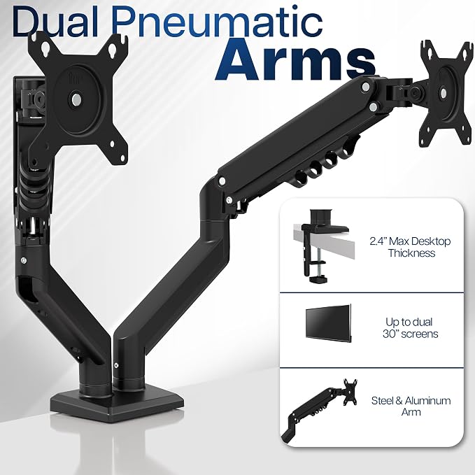 VIVO Aluminum Articulating Dual Monitor Arm for 13 to 30 inch Screens, Desk Mount Tension Spring Monitor Stand for 2 Screens, Black, STAND-V102O - Image 3