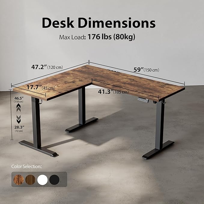 Agilestic L Shaped Standing Desk Adjustable Height, 59 Inch, Rustic Brown | Electric Height Adjustable, Spacious Corner Desktop, Sturdy Steel Frame, Memory Presets, 176 lbs, Splice Board - Image 3